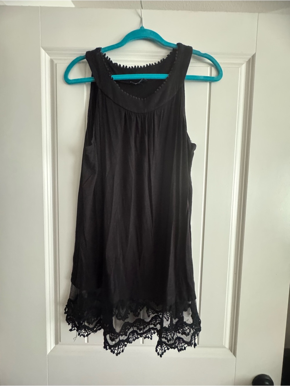 AB Studio Black Sleeveless Camisole with Lace Hem.